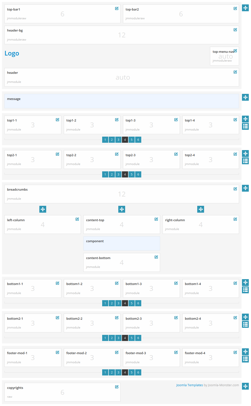 Module positions for normal and large screen